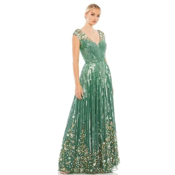 mac duggal green dress Green Floral Embroidered Short Cap Evening Gown main image 1